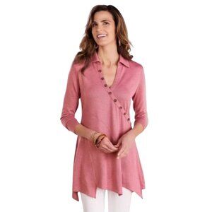 SOFT SURROUNDINGS Tamara Tunic Top, Pink Asymmetrical Career Button, Petite S